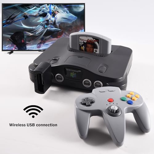 KIWITATA Wireless N64 Controller for Switch 1/Switch 2, 2.4GHZ N64 Remote Joystick Wireless Controller Compatible with N64 Original Console, Raspberry Pi, IOS, PC Windows 7,8,10,11 Gray - color: gray
