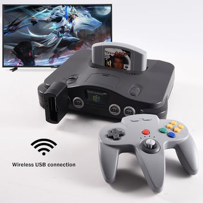 KIWITATA Wireless N64 Controller for Switch 1/Switch 2, 2.4GHZ N64 Remote Joystick Wireless Controller Compatible with N64 Original Console, Raspberry Pi, IOS, PC Windows 7,8,10,11 Gray - color: gray