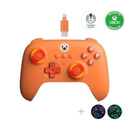 8Bitdo Ultimate C Hall Effect Joysticks/Hall Trigger Wired Controller with RGB Lighting Fire Ring, 3.5mm Audio Jack for Xbox Series X|S, Xbox One, Windows 10/11 - Officially Licensed (Orange) - color: Orange
