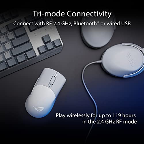 ASUS ROG Keris Wireless Aimpoint Gaming Mouse – Right-Handed Ergonomic, 75g, Tri-Mode Connectivity, 42K DPI, up to 119Hr Battery, PC/Mac Support - White - color: White, style: Keris