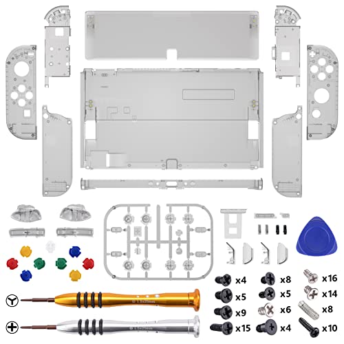 eXtremeRate DIY Full Set Shell for Nintendo Switch OLED, Replacement Console Back Plate & Kickstand, Custom NS Handheld Controller Housing with Full Set Buttons for Nintendo Switch OLED - Clear Black - color: Clear Black