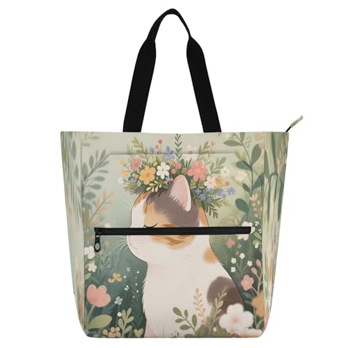 Waterproof Piano Bag for Lessons Cat Flower Crown Music Tote with Zipper Pockets for Sheet Music & Books - color: Cat Flower Crown