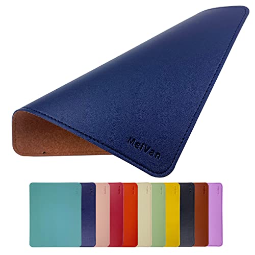 MelVan PU Leather Mouse Pad with Stitched Edge, Wood Mousepad, Waterproof Gaming Mouse Pad Mat for Computers, Laptop, Office & Home, 10.2" x 8.3", 1 Pack (Navy Blue) - color: Navy Blue
