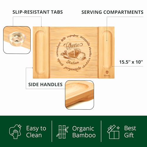 ROYAL CRAFT WOOD Charcuterie and Cheese Board - Large Bamboo Cheese Board - Serving Tray Platter - House Warming Gifts New Home, Birthday Gifts for Mom Dad Women Men - 15.5"x10" - style: 1-2 Guests