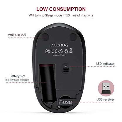 seenda Wireless Mouse for Laptop, 2.4G Noiseless Mouse with USB Receiver - Optical Tracking Portable Computer Mice for Chromebook, PC, Tablet, Windows System, 24 Months Battery Life - Red&Black - color: Red and Black