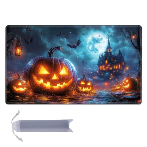 for MTG Playmat, Custom Trading Card Game Mat 27.6 x 15.7 in | Lantern Castle Night Premium Non-Slip Rubber Base, Water-Resistant & Stitched Edges, Personalized High-Definition Art - color: Lantern Castle Night, size: 28" x 16" Regular