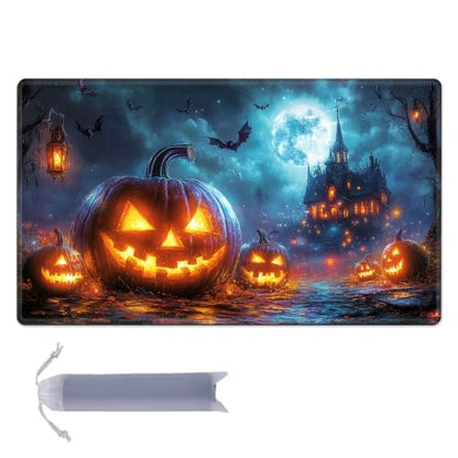 for MTG Playmat, Custom Trading Card Game Mat 27.6 x 15.7 in | Lantern Castle Night Premium Non-Slip Rubber Base, Water-Resistant & Stitched Edges, Personalized High-Definition Art - color: Lantern Castle Night, size: 28" x 16" Regular