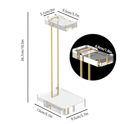 Acrylic Headphone Stand for Desk, Crystal Clear Headset Holder with Gold Metal Accent, Stable Non-Slip Base, Universal Gaming Headphone Hanger for PC Setup, Office & Home Desk Accessories - color: Gold