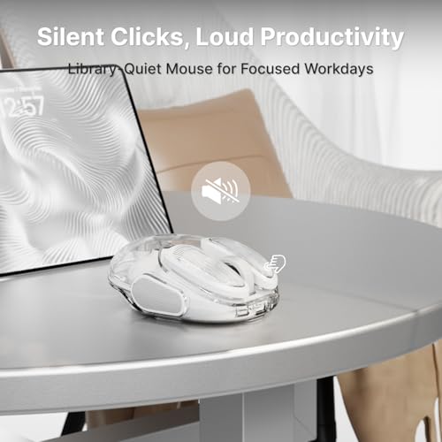 SEUNKWANG EWEADN Q9 Wireless Clear Mouse Dual Mode Bluetooth & 2.4G USB Computer Mouse with RGB Lighting, Silent Clicks, Multi-Device Compatibility for Laptop, PC, MacBook, iPad Cute Mouse-White - color: White