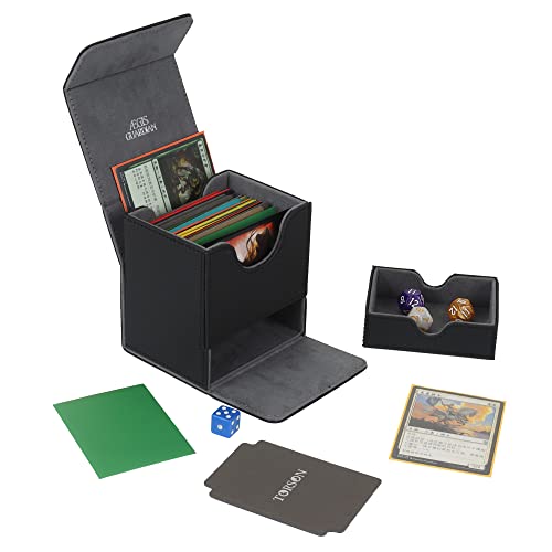 AEGIS GUARDIAN Card Deck Box with Dice Tray for MTG Cards, Commander Deck Box fit 150+ Sleeved Cards, PU Leather Card Storage Box Strong Magnet Deck Game Case for TCG CCG, Black - color: 1-2