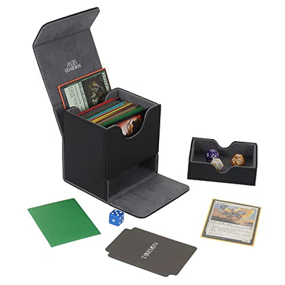 AEGIS GUARDIAN Card Deck Box with Dice Tray for MTG Cards, Commander Deck Box fit 150+ Sleeved Cards, PU Leather Card Storage Box Strong Magnet Deck Game Case for TCG CCG, Black - color: 1-2