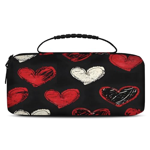 Adornori Black Red Hearts Carry Case Compatible with Nintendo Switch 2, with 20 Games Cartridges, Hearts Romantic Portable Travel Carrying Case Pouch for Accessories & Games - color: Multicolor 20
