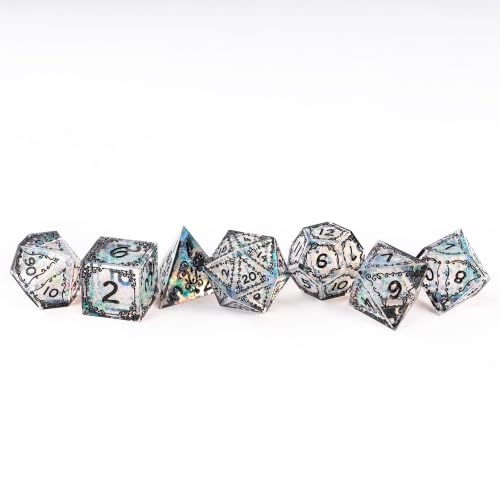 Cusdie 7-Piece Sharp Edges DND Dice Set with Sprout Design - Perfect for Tabletop RPGs Board Games Gifting and Collecting(Sprout Transparent Black) - color: Sprout-transparent