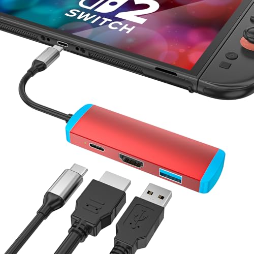 USB C to HDMI Adapter for Switch 2,USB C Docking Station with 4K@60Hz HDMI Port/Type-C PD Port/USB 3.0 Port,Replacement for Official Switch 2/Switch/Switch OLED/Steam Deck/Steam Deck OLED Dock - color: Red, size: Normal Model