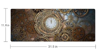 Gaming Mouse Pad, XL Extended Computer Keyboard Long Mouse Mat, Large Desk Pad for Office Laptop, Non-Slip Rubber Base with Stitched Edge Mousepad, 31.5X11.8 inch Rusty Steampunk with Clock - color: Rusty Steampunk With Clock