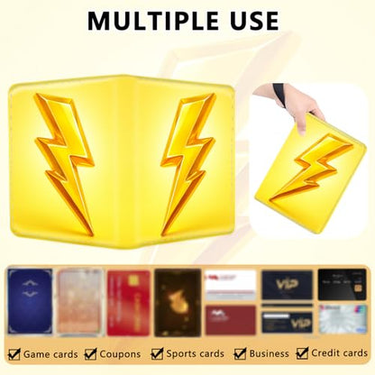 4 Pocket Trading Card Binder, Holds 400 Cards, PU Zipper Binder | PU leather cover, holds 400 cards, 50 removable pages, zipper closure, portable storage and protection. - color: Yellow lightning