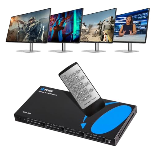 OREI 4x4 HDMI Matrix Switch – 4K@60Hz with Downscale, HDR, HDCP 2.2, EDID | HDMI Switch 4 In 4 Out, HDMI Matrix 4x4 – HDMI 2.0, Dolby Vision, HDR10+, LPCM 7.1CH, DTS-HD Master Audio - size: 4x4 Matrix
