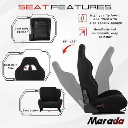 Marada Racing Simulator Cockpit with Comfort Seat Fit for Logitech G25 G27 G29 G920 G923, for Thrustmaster T300, for Fanatec,Adjustable Sim Gaming Stand,No Wheel Pedal Shifter