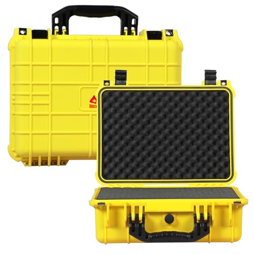 Jack Boss 16x 12.8x 6.8 Inch Hard Case, Portable Weather Waterproof Protective Camera Case with Customizable Foam, Fit Use of Drones, Camera, Equipments, Yellow - color: YELLOW, size: 16x12.8x6.8 in