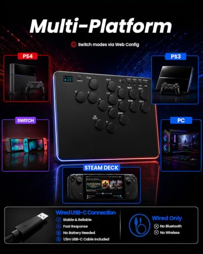 DOYOKY Leverless Controller for PC/PS4/PS3/Switch/Steam Deck | Leverless Arcade Stick, 16-Button Fight Stick with Reinforced USB-C, OLED Display, Hot-Swappable Switches, SOCD, Turbo & RGB