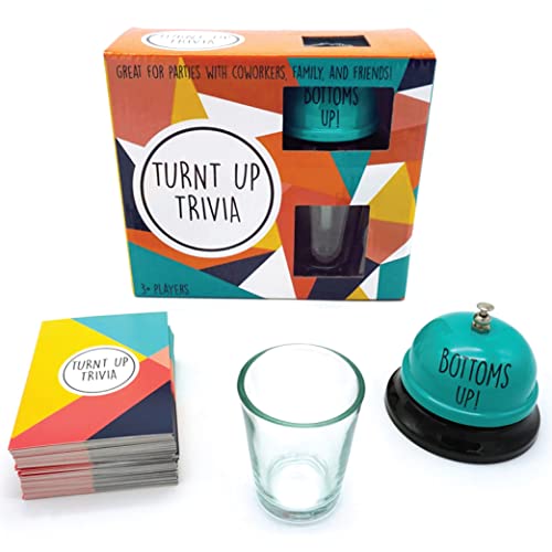 Turnt Up Trivia Card Game for Adults - Call Bell Game for Family and Friends - Bachelor and Birthday Party Trivia With 1.5 Oz Shot Glass (44 Ml)