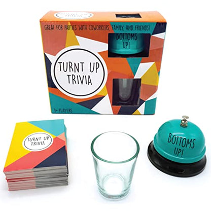 Turnt Up Trivia Card Game for Adults - Call Bell Game for Family and Friends - Bachelor and Birthday Party Trivia With 1.5 Oz Shot Glass (44 Ml)