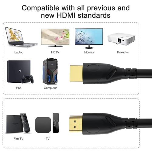 8K HDMI Cable 6ft, 48Gbps Ultra High Speed HDMI 2.1 Cord,Gold Plated Connectors, Supports 8K@60Hz & 4K@120Hz,eARC, HDR, 3D,Compatible with PS5, Xbox Series X/S, Soundbar, 4K TV, Blu-Ray Player - size: 6.6FT
