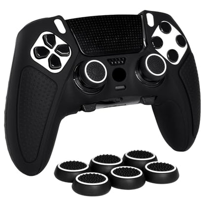 Black Anti-Slip Controller Skin,Studded Edition Protective Silicone Cover Skin Grips Compatible with ps5 dualsense Edge Controller and 6 PCS Thumb Grips Caps. - color: Black