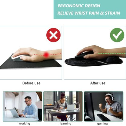 Mouse Pad with Wrist Support, Ergonomic Mouse Pad with Memory Foam Wrist Rest Cushion, Non-Slip Rubber Base Gaming Mice Pad for Home Office Computer Laptop, Black White Marble - color: Black white marble