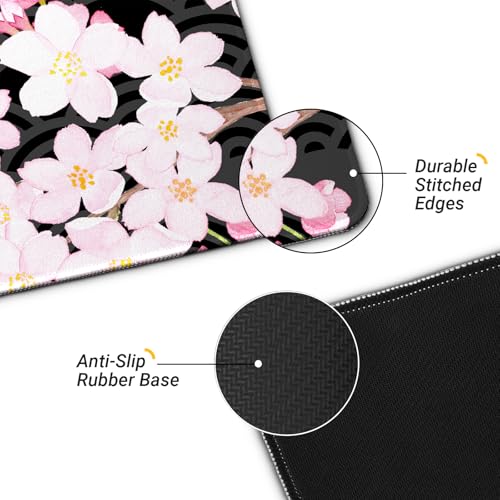 Gaming Mouse Pad with Anti-Slip Rubber Base, Extended Large Computer Mouse Mat with Stitched Edges, Long XL Anime Mousepad for Laptop and Keyboard, 31.5 x 11.8 inch (Black Cherry Blssom) - color: Black Cherry Blssom