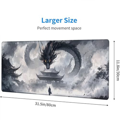 Dragon Gaming Mouse Pad Desk Pad Fantasy Creature Mysterious Oriental Dragon Large Gaming Mouse Mat with Stitched Edges,Non-Slip Waterproof Rubber Base Mouse Mat 31.5"x11.8" - color: Dragon, size: 31.5" x 11.8"