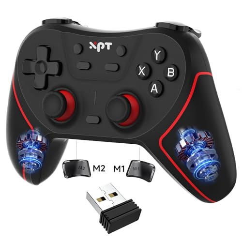 XPT PC Gaming Controller with Bluetooth/2.4G Wireless, Bluetooth Gamepad Game Controller for PC Windows/ Switch2/Switch1/PS4/PS3,Macro Programmable, Adjustable Turbo & Dual Vibration (black) - color: black