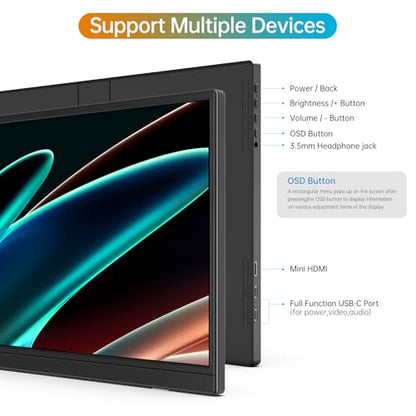 MNN 14" 1200p USB-C HDMI HDR Portable Monitor | 14" 16:10 1200p IPS 400nit HDR, USB-C/HDMI, speakers, ultra-slim, plug&play, for PC/Mac/Phone. - size: 14" 1200P