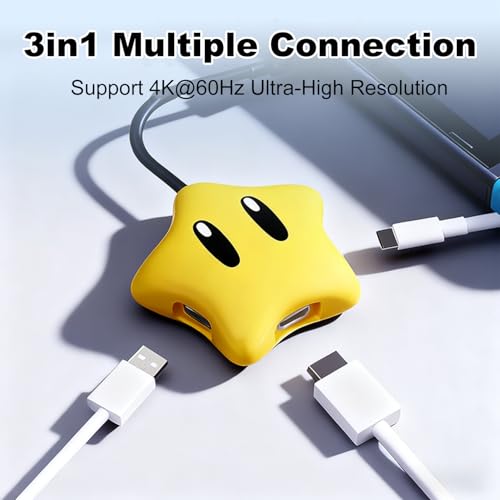 RREAKA Star-Shaped HDMI Dock for Switch 1/ OLED/Switch 2, Portable USB-C TV Dock Replacement with 4K@60Hz HDMI, PD 100W Charging, USB 3.0