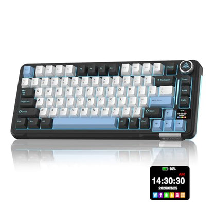SOLAKAKA A75 PRO Black Gaming Keyboard 75% Wireless Mechanical with Screen and Knob, RGB Backlit Hot Swappable Gasket Pre-lubed PBT Keycaps for PC/Mac/Win - color: BlackBluewhite
