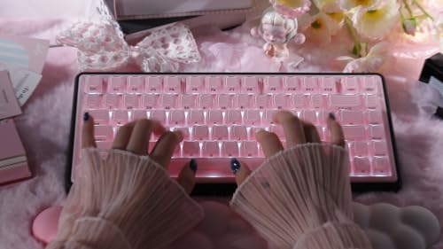 ZORNHER UR82 Wireless Mechanical Keyboard, 75% Pink & Black Creamy Keyboard with Glossy Jelly Cat-Ear Keycaps,Hot-Swappable RGB Gaming Keyboard for Windows/Mac, BT/2.4G/USB-C - color: Pink Jelly Cat-Black Case