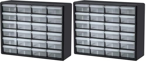 Akro-Mils 24-Drawer Plastic Storage Cabinet | 20" W x 6" D x 16" H | Black | Model 10124 | Garage Organization - color: Black, size: 24 Drawer, style: 2 pack