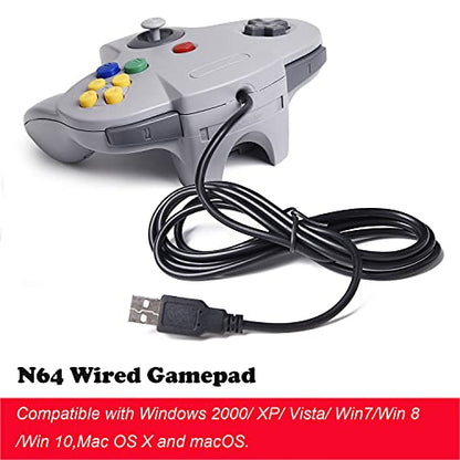 KIWITATA 2 Pack Classic N64 USB Controller, Retro N64 USB Wired Game Pad Joystick Controller for Windows PC/Mac Laptop Computer RetroPie Gray - color: Grey