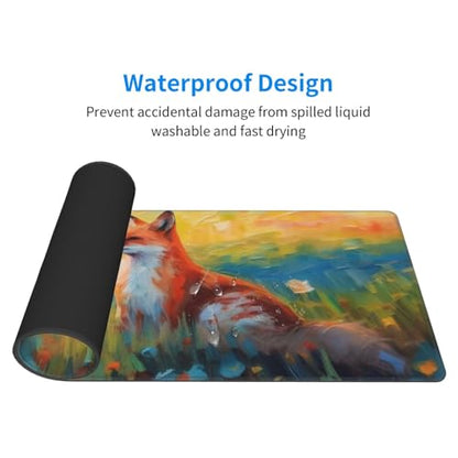 Gaming Mouse Pad, Large Non-Slip Rubber Base Mousepad, Keyboard Mouse Mat, Desk Pad with Stitched Edges, 31.5x11.8inch, Fox - color: Fox