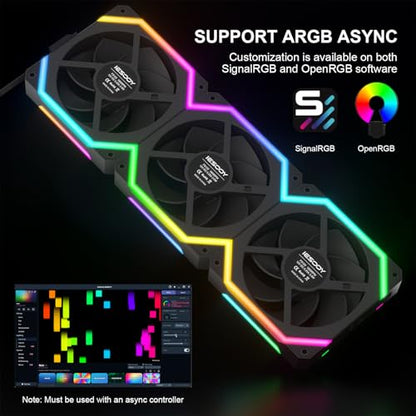 Iesooy ARGB Cooling Fan, 120mm RGB PC Case Fan, ARGB Async/Sync Mode, 1800RPM 5V 3-PIN Cable, Daisy Chain PWM RGB Fans, Modular Stackable Silent for CPU Liquid Coolers （Black, Forward, 3-Pack） - color: Black