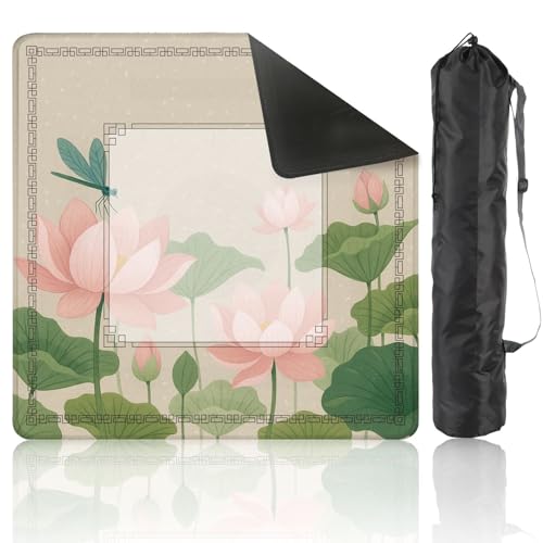 Mahjong Mat 31.5" x 31.5" Lotus Flowers Dragonflies Non-Slip Noise Reduction Mahjong Tiles Table Cover for Dominoes Poker Card Board and Tile Games - color: Color8