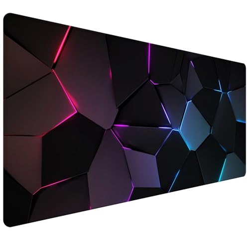 Gaming Desk Mat 35.4x15.7 Inch, Large Extended Mouse Pad with 3D Neon Geometric Design, Non-Slip Water-Resistant Desk Pad for Gaming Setup, PC & Home Office - color: Black 3d Neon