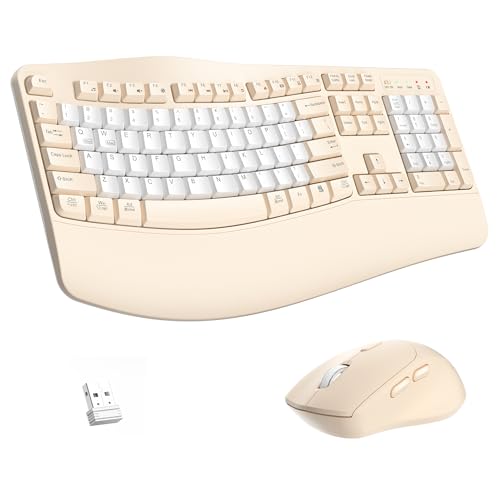Wireless Keyboard and Mouse Combo,2.4G Ergonomic Wave Keys(Latte Color-B) | Full Size Cordless Keyboard with Wrist Rest,3-Level DPI Ergonomic Mouse for Office and Home,Windows/Mac OS/Desktop/Laptop/PC - color: Latte color-B