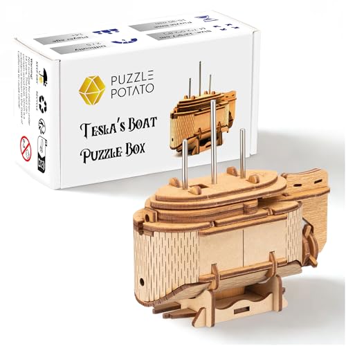 Tesla's Boat-Escape Room Game in a Box-Electronic Puzzle Box-Brain Teaser Puzzle Box-3D Wooden Puzzle for Adults - Money Puzzle Box for Cash Gift - Birthday GiftBox MoneyBox - color: Tesla's Boat