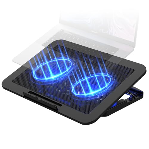 iJoy Laptop Cooling Pad for up to 17" Laptops | Quiet, Portable, Metal Mesh Surface, Dual 1400 RPM Fans| Adjustable Height Laptop Stand & Dual USB Ports- Gaming Laptop Cooling Pad for Desk or Lap