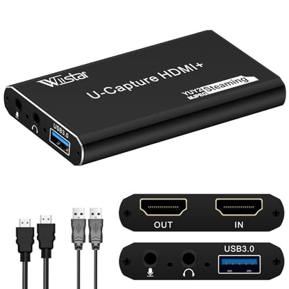 Wiistar Audio Video Capture Card 1080P60fps USB3.0 HDMI Video Recording | Support YUY2 4K30Hz HDMI Loopout with Microphone for Game Recording Live Streaming Compatible with Windows Mac OS System