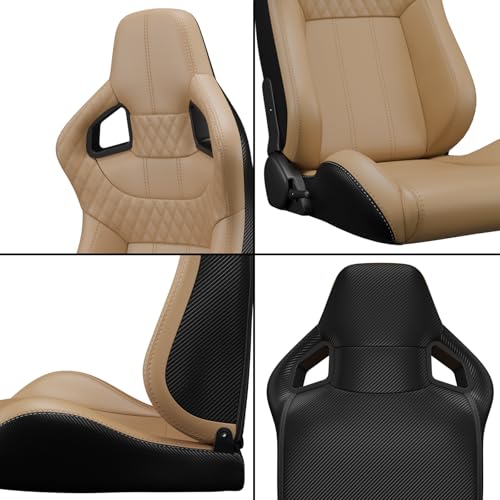 2 Pcs Adjustable Universal Racing Seats with Double Sliders, Reclinable Bucket Seats, 1 Pair of Sport Seats for Vehicles (Beige-B) - color: Beige-B