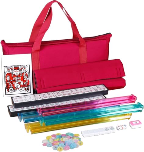 Nova Microdermabrasion American Mahjong Mah Jongg Set 166 Tiles 4 All-in-One Color Rack/Pushers Red Soft Bag Full Size Complete Mahjongg Ma Jong Set (Red) - color: Red