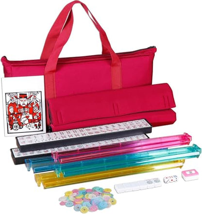 Nova Microdermabrasion American Mahjong Mah Jongg Set 166 Tiles 4 All-in-One Color Rack/Pushers Red Soft Bag Full Size Complete Mahjongg Ma Jong Set (Red) - color: Red