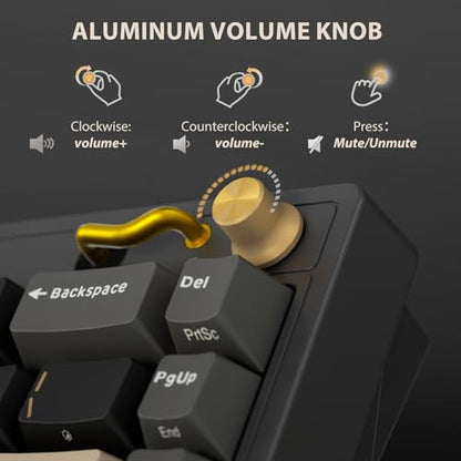 RK ROYAL KLUDGE M65 Wireless Gaming Keyboard with Volume Knob, 60% Hot Swappable Mechanical Keyboard 2.4G/BT/USB-C, Gasket Mount, Battery Display, PBT Keycaps, Hot-Swappable Cream Switch, Black - color: black, size: cream switch